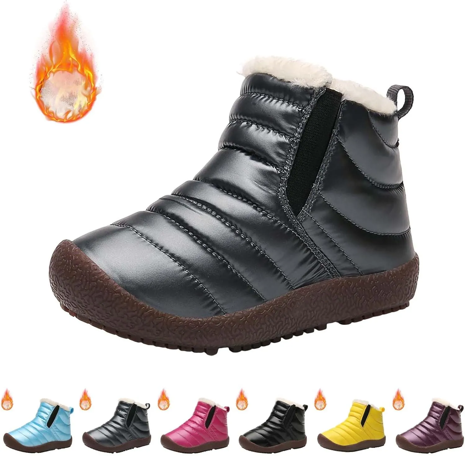 Kids Boys Girls Winter Snow Boots Outdoor Warm F𝐮r Lined 𝐖aterproof Ankle Boots Toddler Slip Shoes Plush Flat Boots