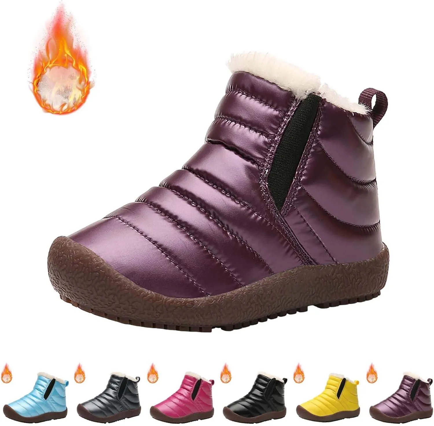 Kids Boys Girls Winter Snow Boots Outdoor Warm F𝐮r Lined 𝐖aterproof Ankle Boots Toddler Slip Shoes Plush Flat Boots
