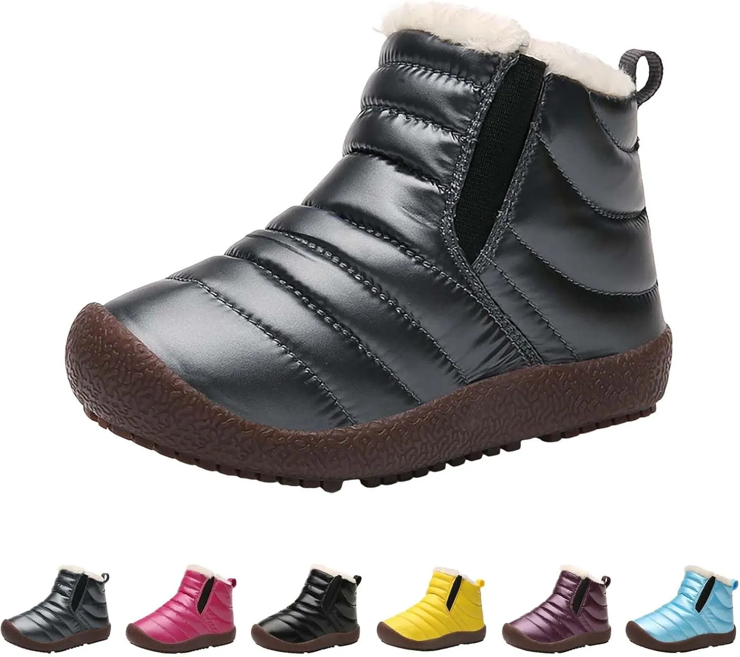Kids Boys Girls Winter Snow Boots Outdoor Warm F𝐮r Lined 𝐖aterproof Ankle Boots Toddler Slip Shoes Plush Flat Boots
