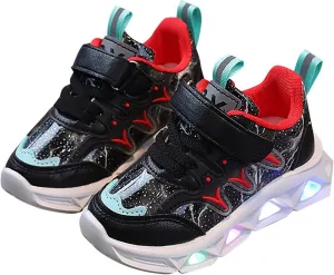 Kids LED Light Up Shoes for Boys Girls Cool Flashing Soft Sole Strap High-top Sneakers Child Unisex No Tie Shoes