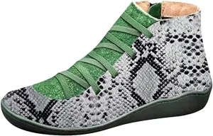 KINOW Arch Support Boots Women Leather Ankle Boots High Top Wedge Bootie Damping Shoes