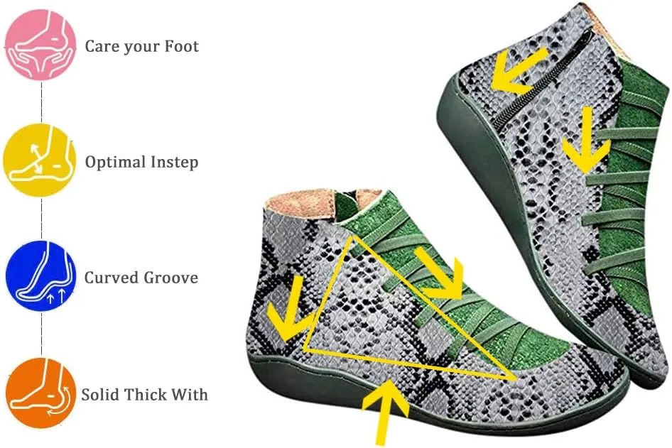 KINOW Arch Support Boots Women Leather Ankle Boots High Top Wedge Bootie Damping Shoes