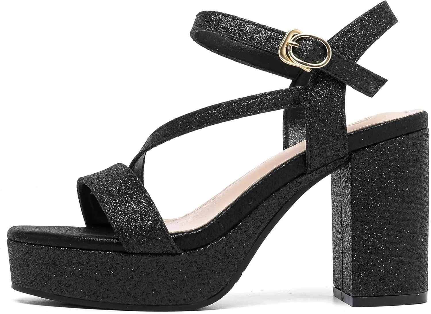 kkdom Platform Heels for Women Strappy Block Chunky High Heels Open Toe Fashion Party Evening Prom Wedding Ankle Buckle Dress Pump Sandals Shoes