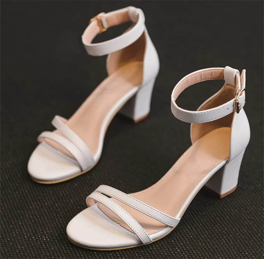 kkdom Women Fashion Open Toe Ankle Strap Chunky Heels Sexy Sandals Comfort Women Dressy Summer Shoe for Party Dating Daily Work