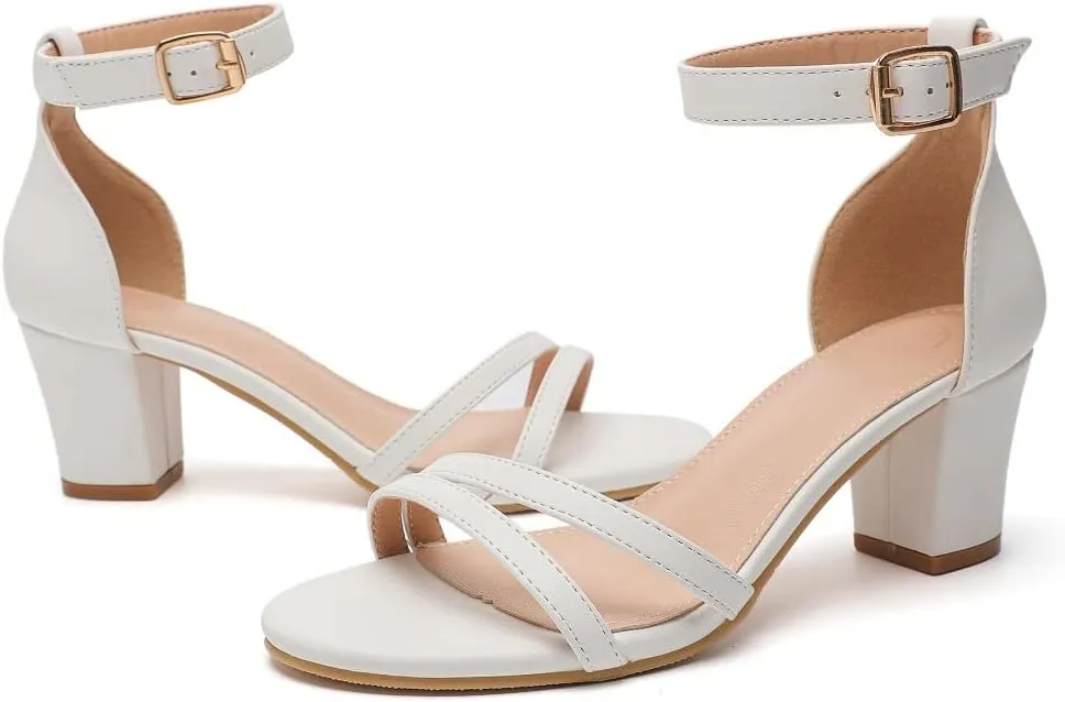 kkdom Women Fashion Open Toe Ankle Strap Chunky Heels Sexy Sandals Comfort Women Dressy Summer Shoe for Party Dating Daily Work