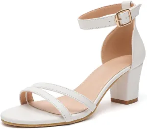 kkdom Women Fashion Open Toe Ankle Strap Chunky Heels Sexy Sandals Comfort Women Dressy Summer Shoe for Party Dating Daily Work