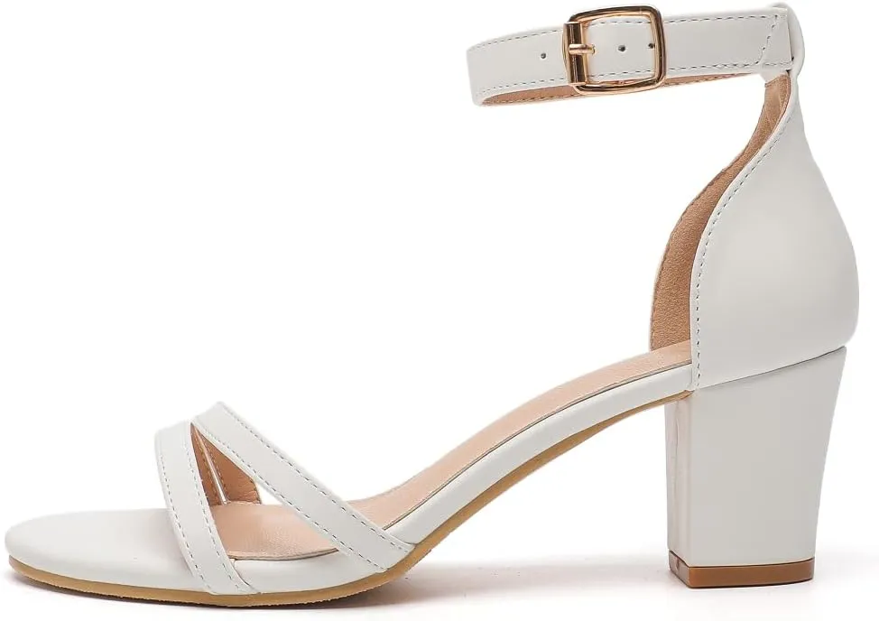 kkdom Women Fashion Open Toe Ankle Strap Chunky Heels Sexy Sandals Comfort Women Dressy Summer Shoe for Party Dating Daily Work