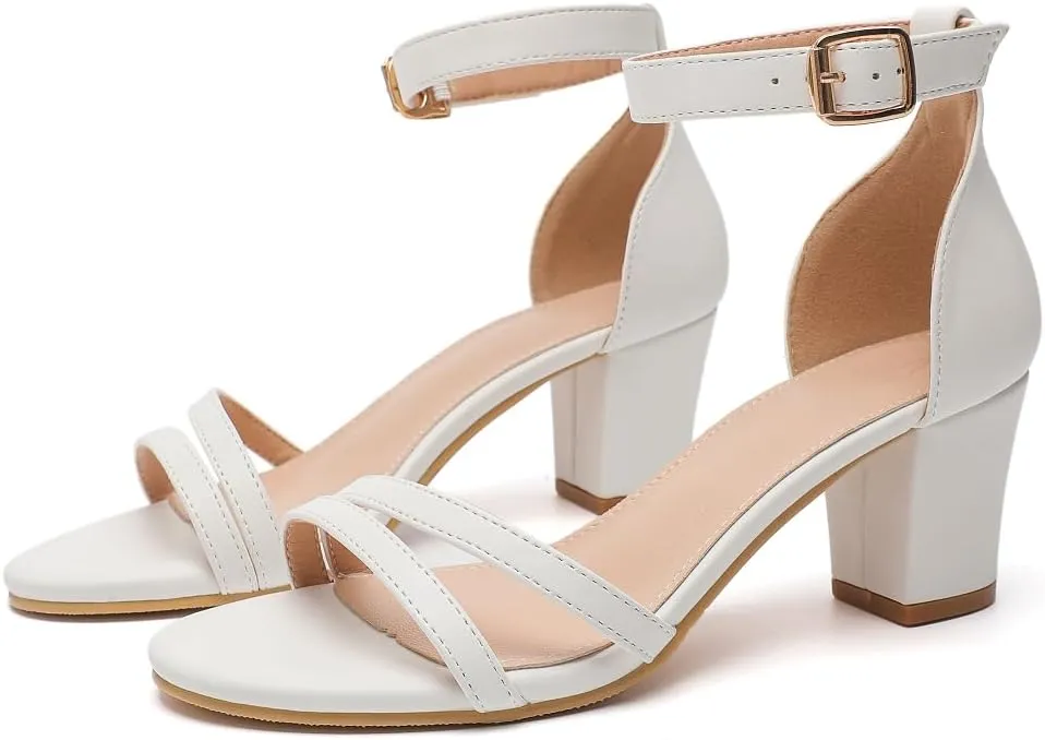 kkdom Women Fashion Open Toe Ankle Strap Chunky Heels Sexy Sandals Comfort Women Dressy Summer Shoe for Party Dating Daily Work