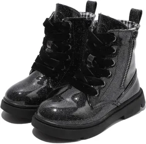 kkdomkkdom Boys Girls Glitter Ankle Boots Lace Up Side Zipper Combat Boots(Toddler/Little Kid/Big Kid) Boys Girls Waterproof Outdoor Side Zipper Comfort Chelsea Ankle Boots(Toddler/Little Kid/Big Kid)