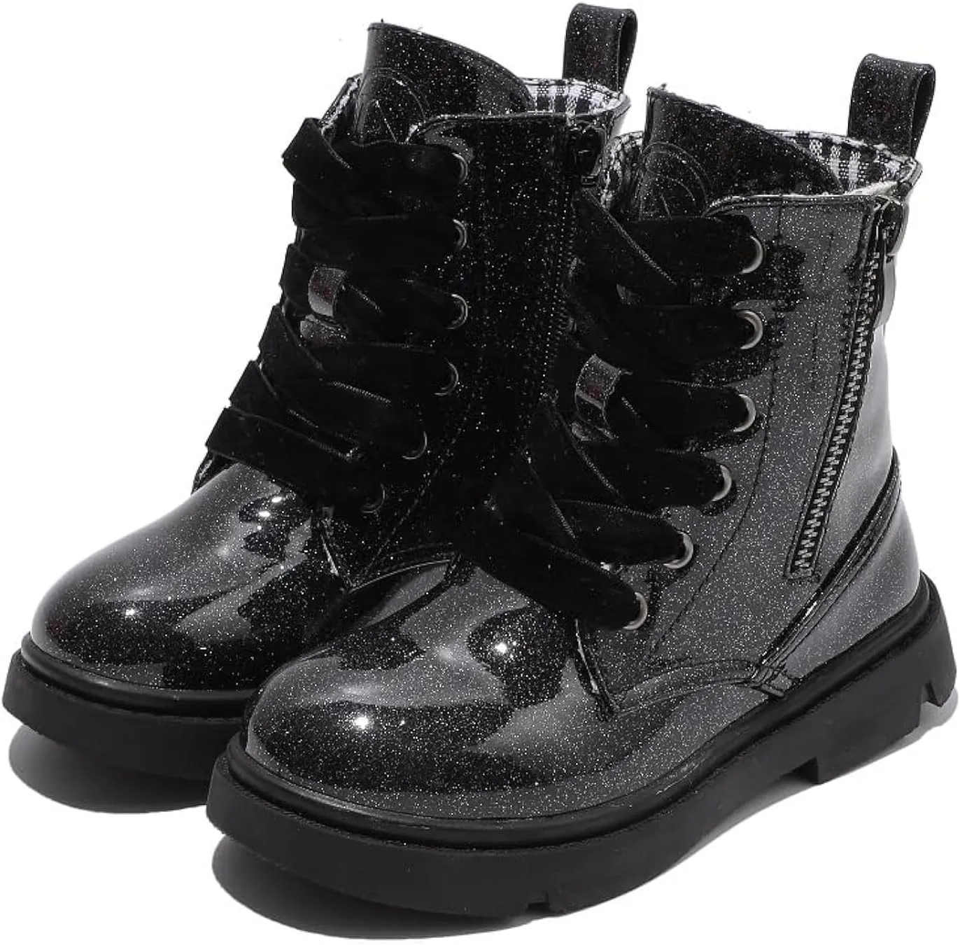kkdomkkdom Boys Girls Glitter Ankle Boots Lace Up Side Zipper Combat Boots(Toddler/Little Kid/Big Kid) Boys Girls Waterproof Outdoor Side Zipper Comfort Chelsea Ankle Boots(Toddler/Little Kid/Big Kid)