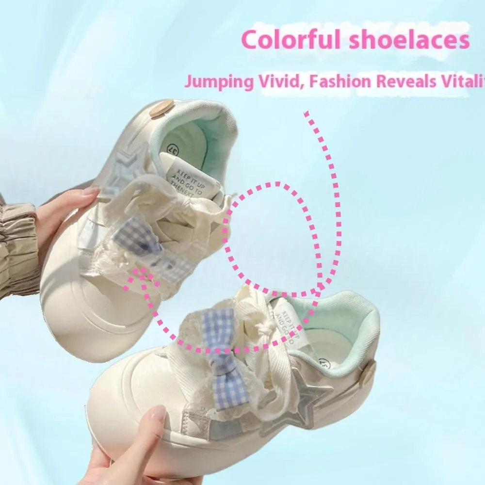 Korean Chunky Sneakers in Pink & Blue, Kawaii Anime Bow Style, Cloud Sole with Hidden Heel Lift, Comfortable Casual Shoes for Women Outfit, Gift for Daughter