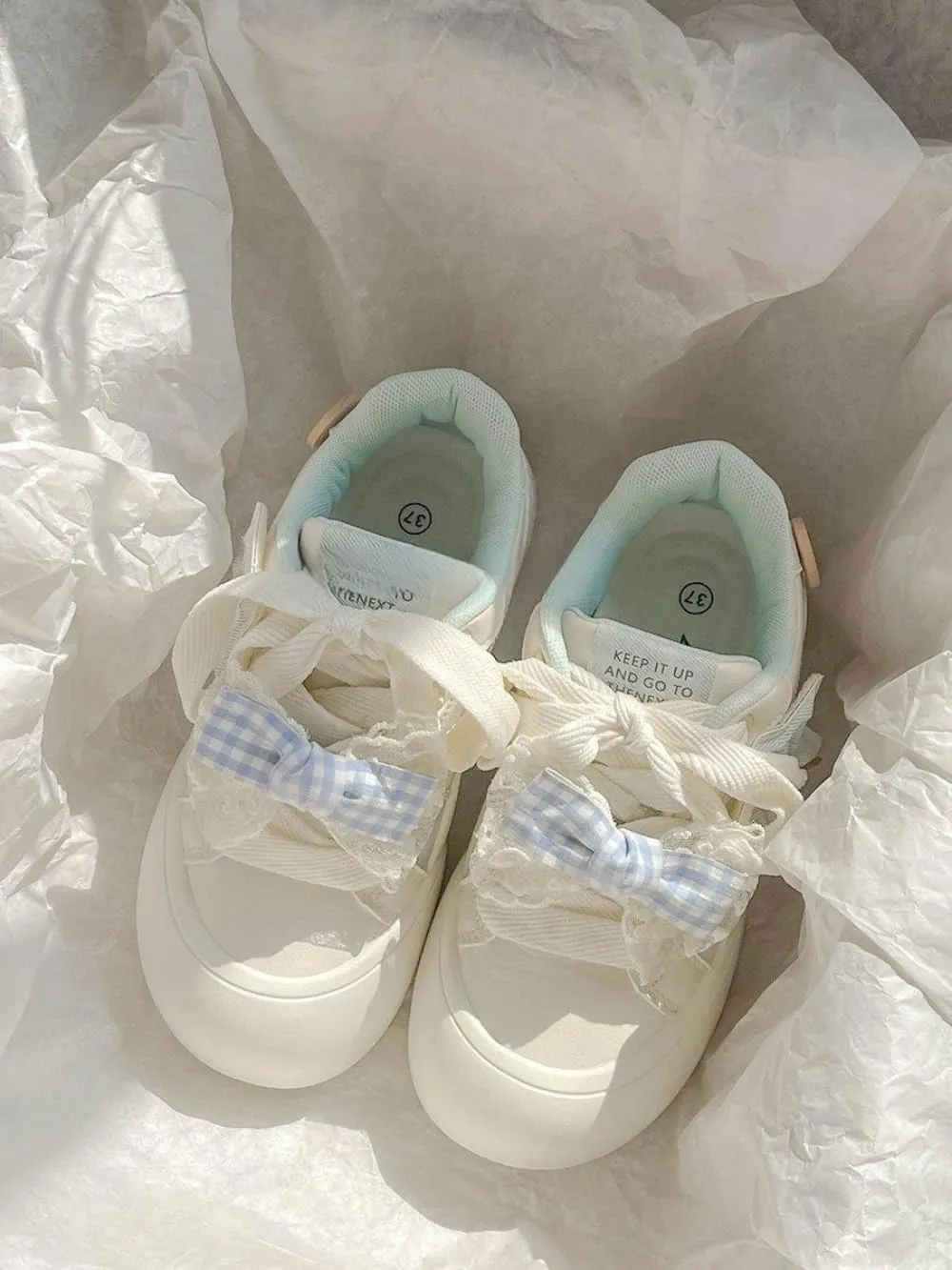 Korean Chunky Sneakers in Pink & Blue, Kawaii Anime Bow Style, Cloud Sole with Hidden Heel Lift, Comfortable Casual Shoes for Women Outfit, Gift for Daughter