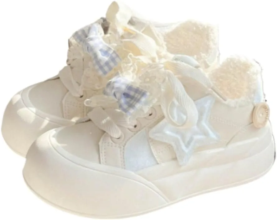 Korean Chunky Sneakers in Pink & Blue, Kawaii Anime Bow Style, Cloud Sole with Hidden Heel Lift, Comfortable Casual Shoes for Women Outfit, Gift for Daughter