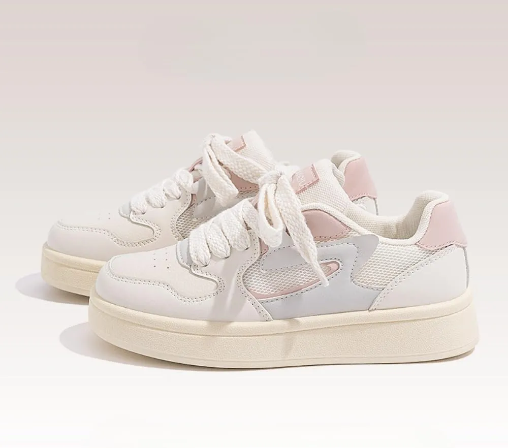 Korean Chunky Sneakers, Kawaii Anime Ice Cream Pink & White, Cloud Sole Breathable Shoes with Hidden Heel Lift,Outfit for Students Travel, Trendy Gift for Daughter