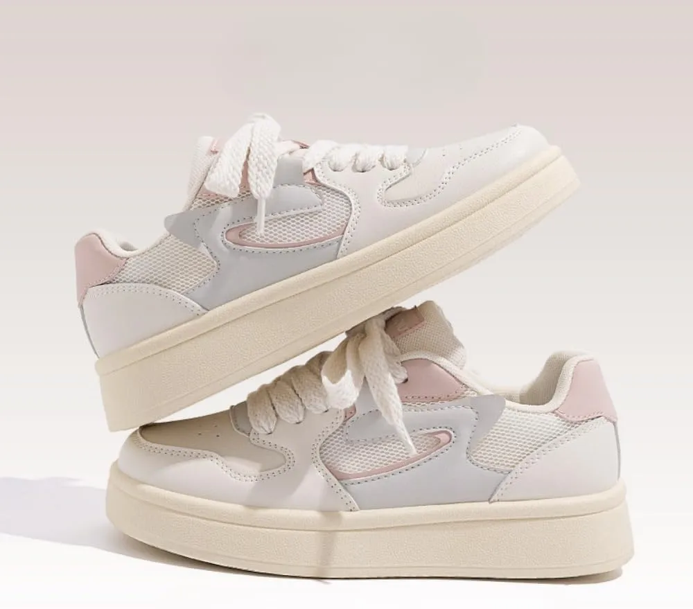 Korean Chunky Sneakers, Kawaii Anime Ice Cream Pink & White, Cloud Sole Breathable Shoes with Hidden Heel Lift,Outfit for Students Travel, Trendy Gift for Daughter