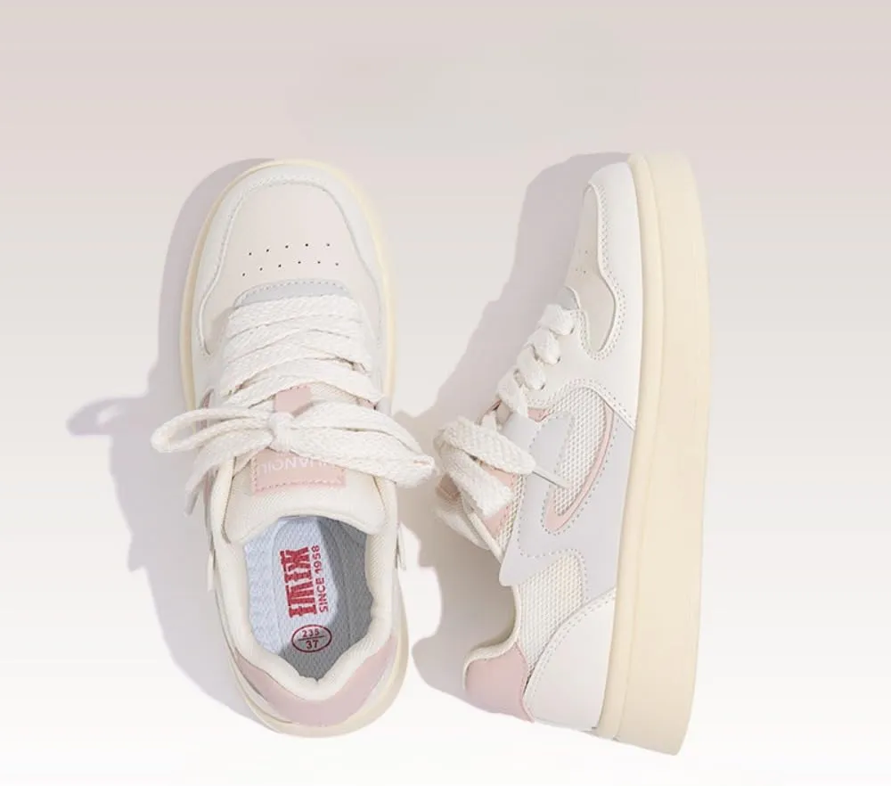 Korean Chunky Sneakers, Kawaii Anime Ice Cream Pink & White, Cloud Sole Breathable Shoes with Hidden Heel Lift,Outfit for Students Travel, Trendy Gift for Daughter