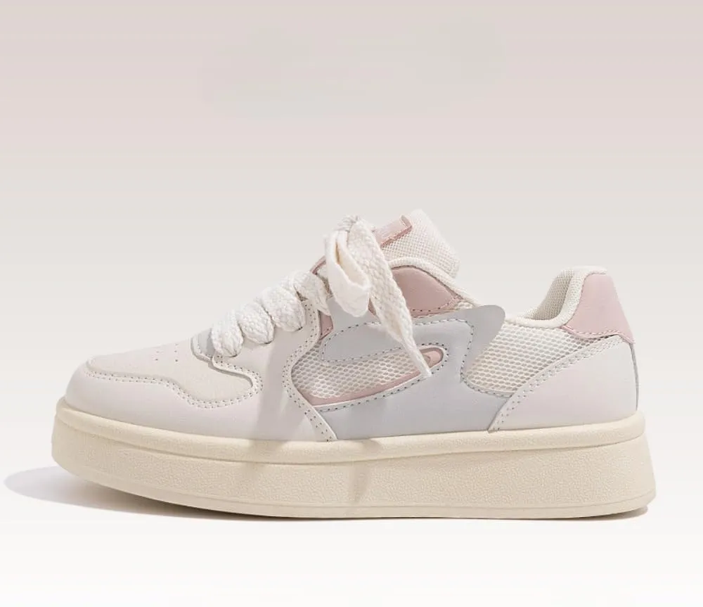 Korean Chunky Sneakers, Kawaii Anime Ice Cream Pink & White, Cloud Sole Breathable Shoes with Hidden Heel Lift,Outfit for Students Travel, Trendy Gift for Daughter