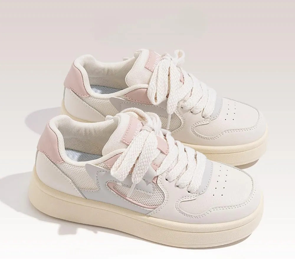 Korean Chunky Sneakers, Kawaii Anime Ice Cream Pink & White, Cloud Sole Breathable Shoes with Hidden Heel Lift,Outfit for Students Travel, Trendy Gift for Daughter
