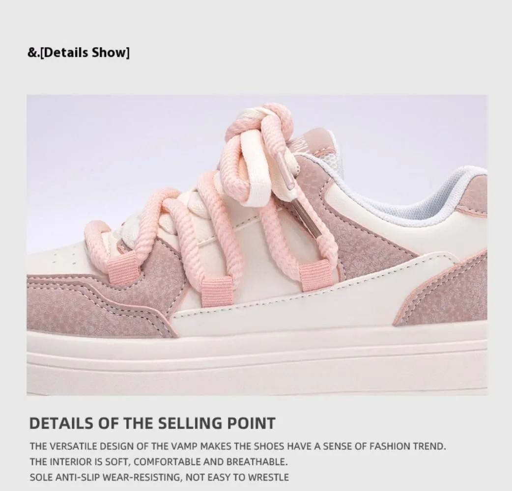 Korean Creamy Chunky Sneakers, Kawaii Anime White & Pink, Cute Cloud Sole with Hidden Heel Lift, Casual Trendy Shoes for Women Outfit, Gift for Daughter