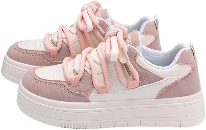 Korean Creamy Chunky Sneakers, Kawaii Anime White & Pink, Cute Cloud Sole with Hidden Heel Lift, Casual Trendy Shoes for Women Outfit, Gift for Daughter