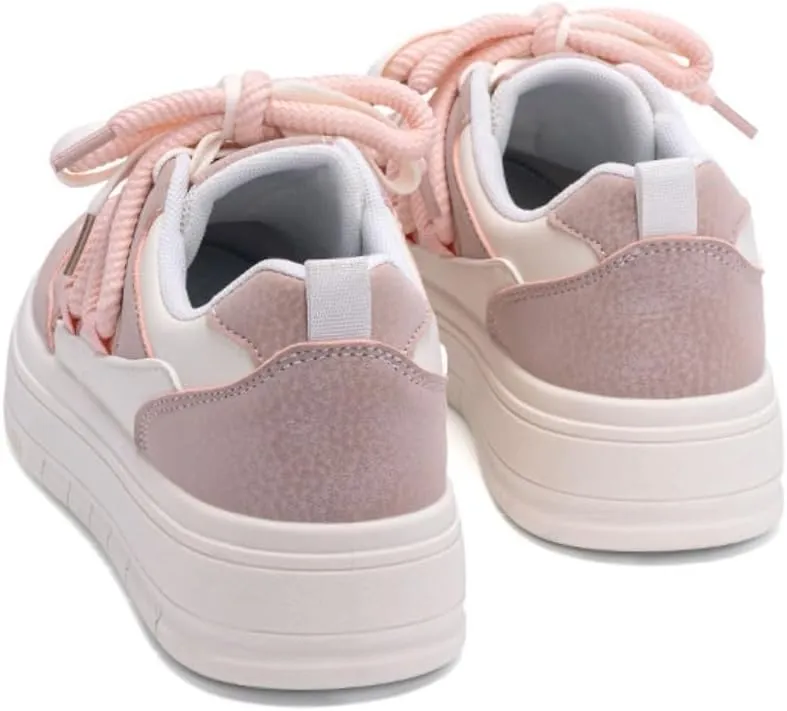Korean Creamy Chunky Sneakers, Kawaii Anime White & Pink, Cute Cloud Sole with Hidden Heel Lift, Casual Trendy Shoes for Women Outfit, Gift for Daughter