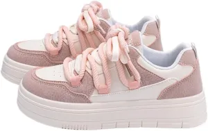 Korean Creamy Chunky Sneakers, Kawaii Anime White & Pink, Cute Cloud Sole with Hidden Heel Lift, Casual Trendy Shoes for Women Outfit, Gift for Daughter