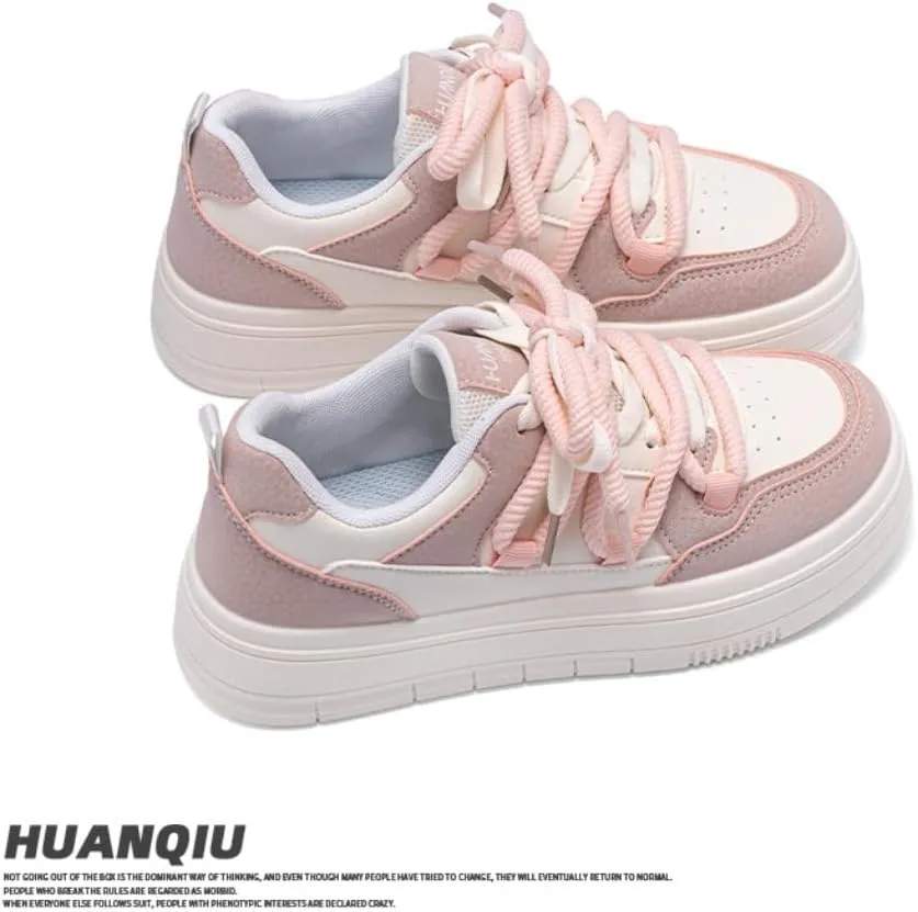 Korean Creamy Chunky Sneakers, Kawaii Anime White & Pink, Cute Cloud Sole with Hidden Heel Lift, Casual Trendy Shoes for Women Outfit, Gift for Daughter