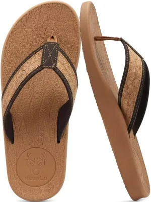 KuaiLu Mens Flip Flops Arch Support Comfortable Summer Beach Thong Sandals Yoga Foam Cushion Slip on Slippers