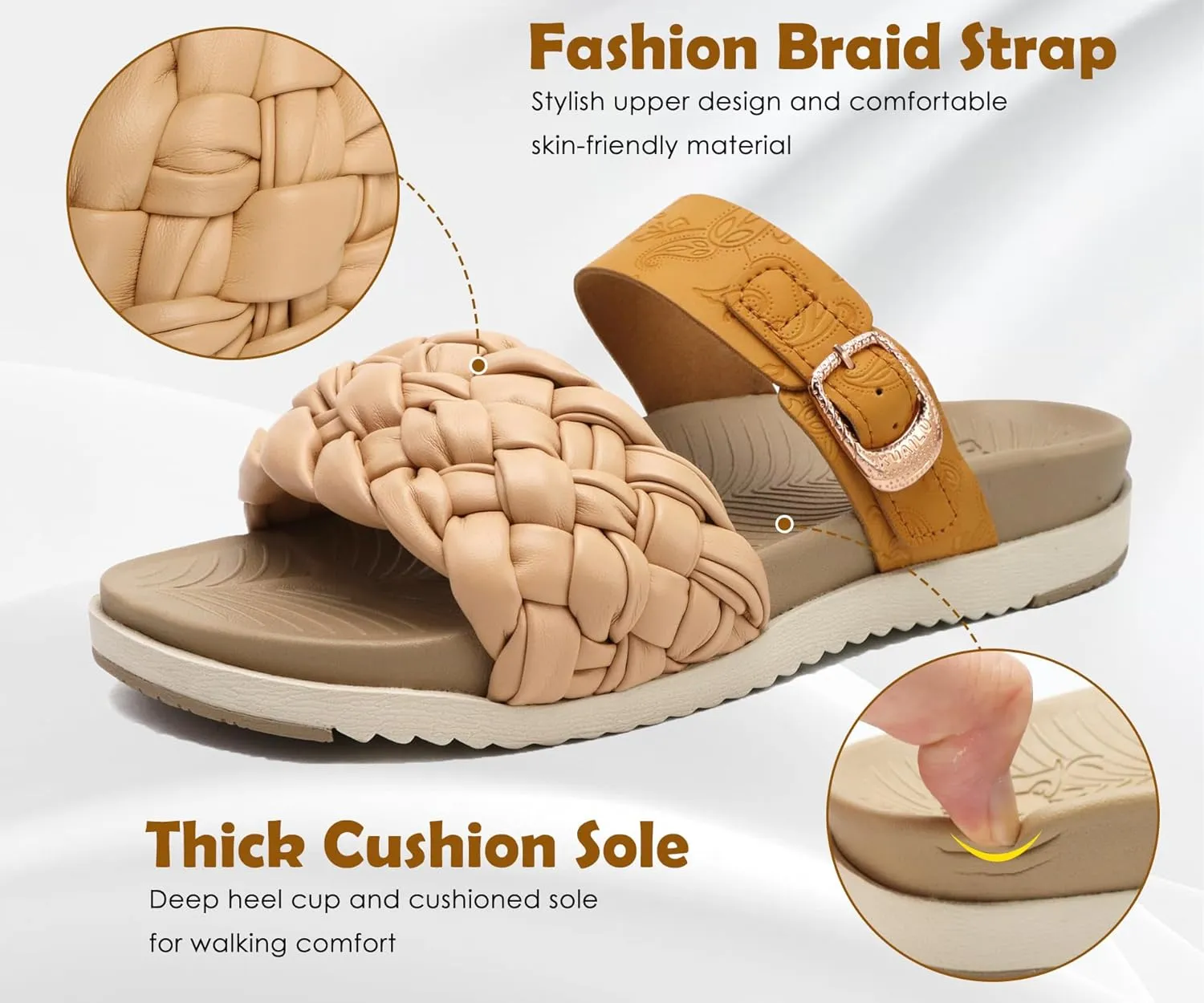 KuaiLu Womens Orthopedic Sandals Comfortable Arch Support Fashion Summer Beach Dressy Sandals With Leather Braided Adjustable Open Toe Cushion Travel Outdoor Plantar Fasciitis Shoes US Size5-11