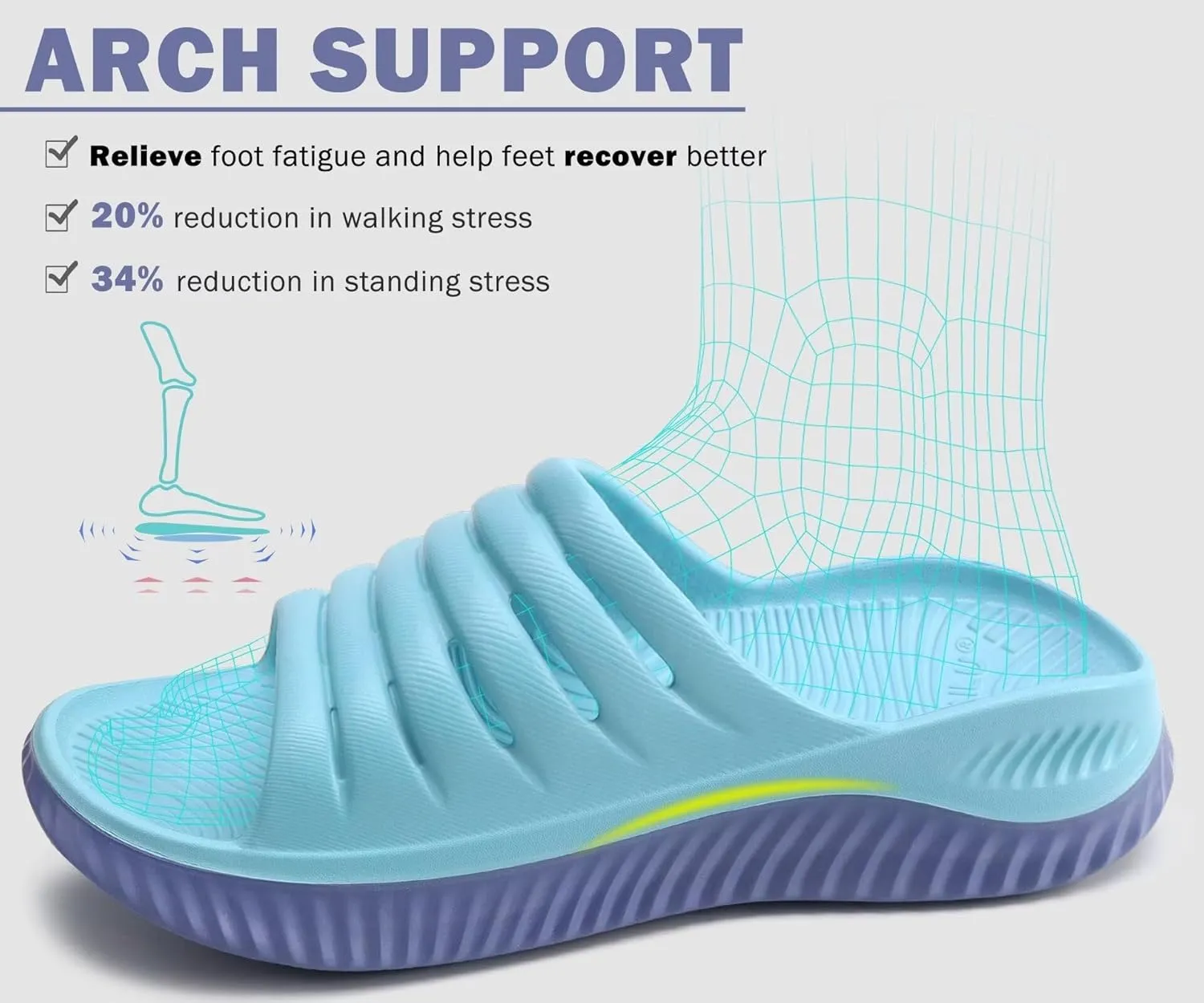 KuaiLu Womens Recovery Sandals With Comfortable Plantar Fasciitis Support,Ladies Orthotic Open Toe Sport Slides Thick Cushion Reduces Stress on Feet,Joints & Back Post-Exercise