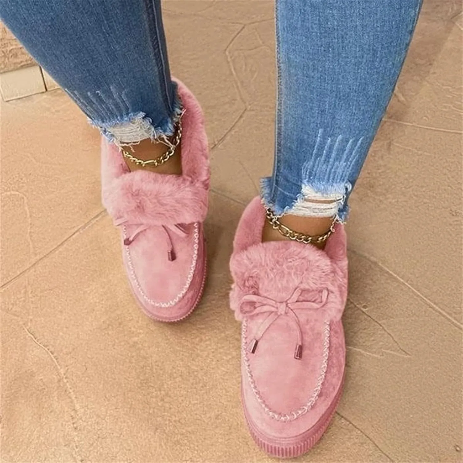 Ladmiple Winter Boots For Women Fashion Snow Boots Warm Ankle Booties Slip On Outdoor Fur Lined Comfortable Loafers Shoes