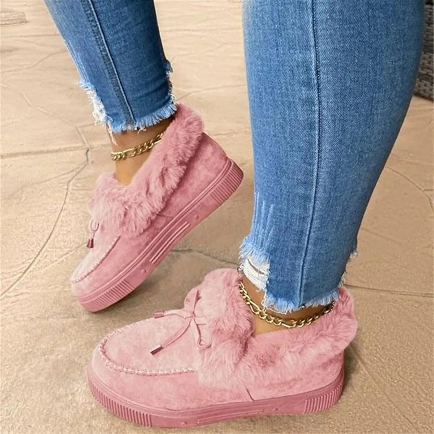 Ladmiple Winter Boots For Women Fashion Snow Boots Warm Ankle Booties Slip On Outdoor Fur Lined Comfortable Loafers Shoes