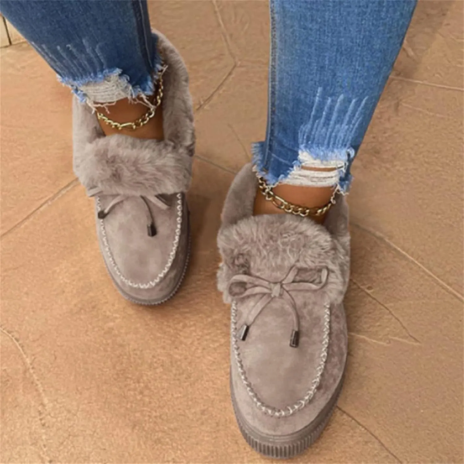 Ladmiple Winter Boots For Women Fashion Snow Boots Warm Fur Lined Anti-Slip Outdoor Slip On Ankle Booties Warm Shoes