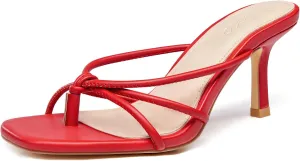 LAICIGO Women’s Square Open Toe Flip Flops Stiletto Heels Strappy Thong Slide on Slingback Mules Sandals