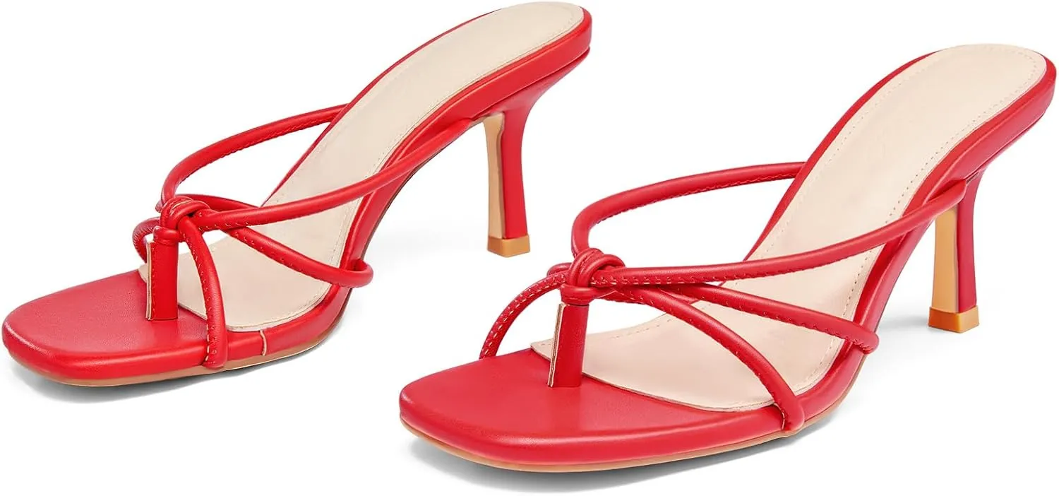 LAICIGO Women’s Square Open Toe Flip Flops Stiletto Heels Strappy Thong Slide on Slingback Mules Sandals