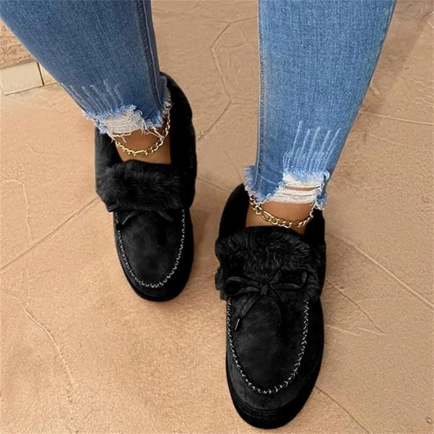 Lausiuoe Winter Boots For Women 2022 Trendy Fluffy Fuzzy Ankle Boots Soft Cozy Outdoor Casual Sneaker Walking Shoes