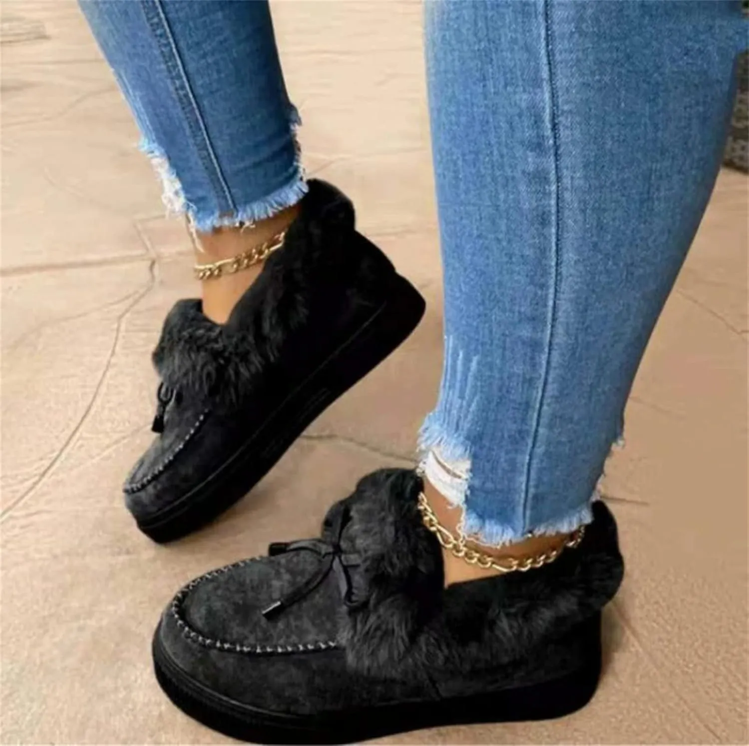 Lausiuoe Winter Boots For Women 2022 Trendy Fluffy Fuzzy Ankle Boots Soft Cozy Outdoor Casual Sneaker Walking Shoes