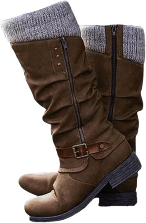 Lausiuoe Winter Boots For Women 2022 Trendy Mid Calf Side Zip Low Heel Western Platform Hiking Booties Warm Non Slip Outdoor Shoe