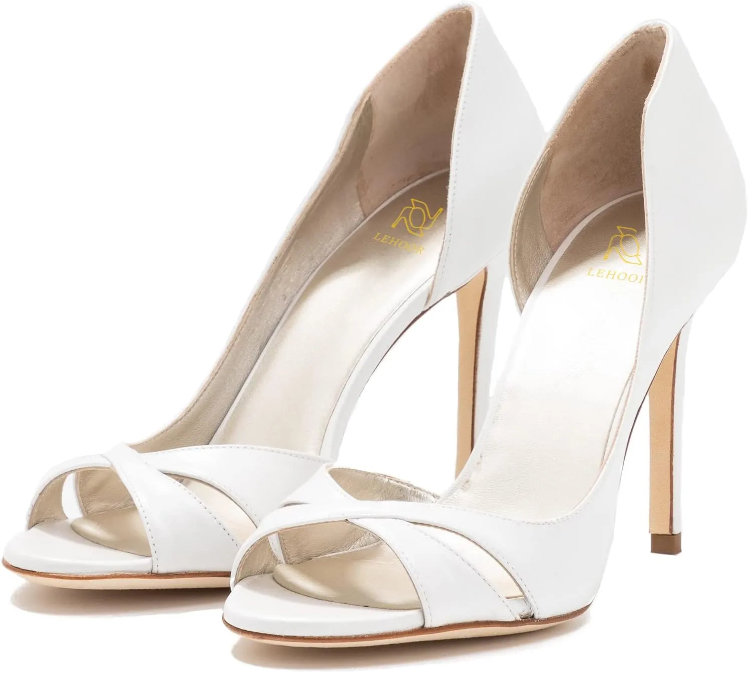 LEHOOR Women's Peep Toe Stiletto High Heels Cross Strap D'Orsay Sandals Slip On Retro 3.5 Inch Stiletto Heel Pumps Open Toe Side Cut Sandals Matte Leather Sexy Office Wedding Party 4-13 M US