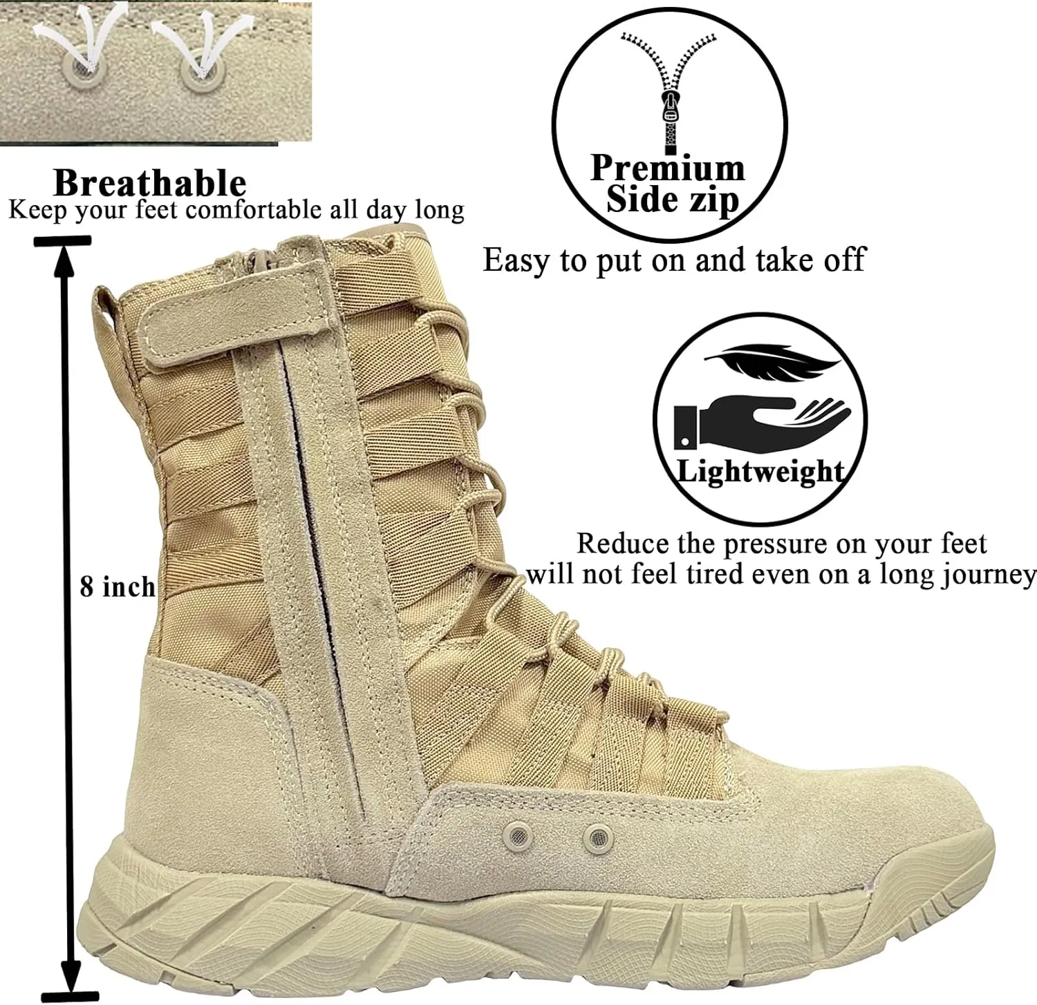 Lightweight Military Tactical Combat Boots Men Outdoor Hiking Desert Army Boots Breathable Male Jungle Shoes Man Side Zip