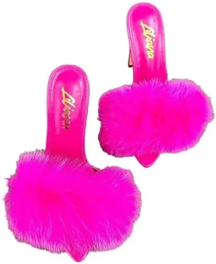Liliana Saucy-1 Womens Open Peep Toe Faux Fur High Heel Sandal