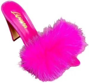 Liliana Saucy-1 Womens Open Peep Toe Faux Fur High Heel Sandal