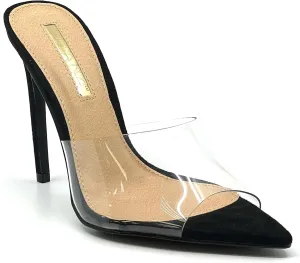 Liliana Women Clear Pointed Toe Sandals Stiletto Heels Slip on Mules Sandals