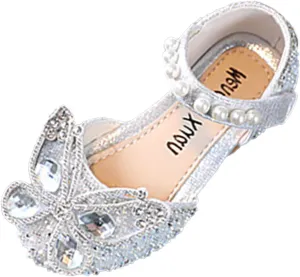 Little Toddler Girls Dress Shoes Sequin Rhinestone Non Slip Sandals Princess School Wedding Party (Silver, 9.5 Toddler)