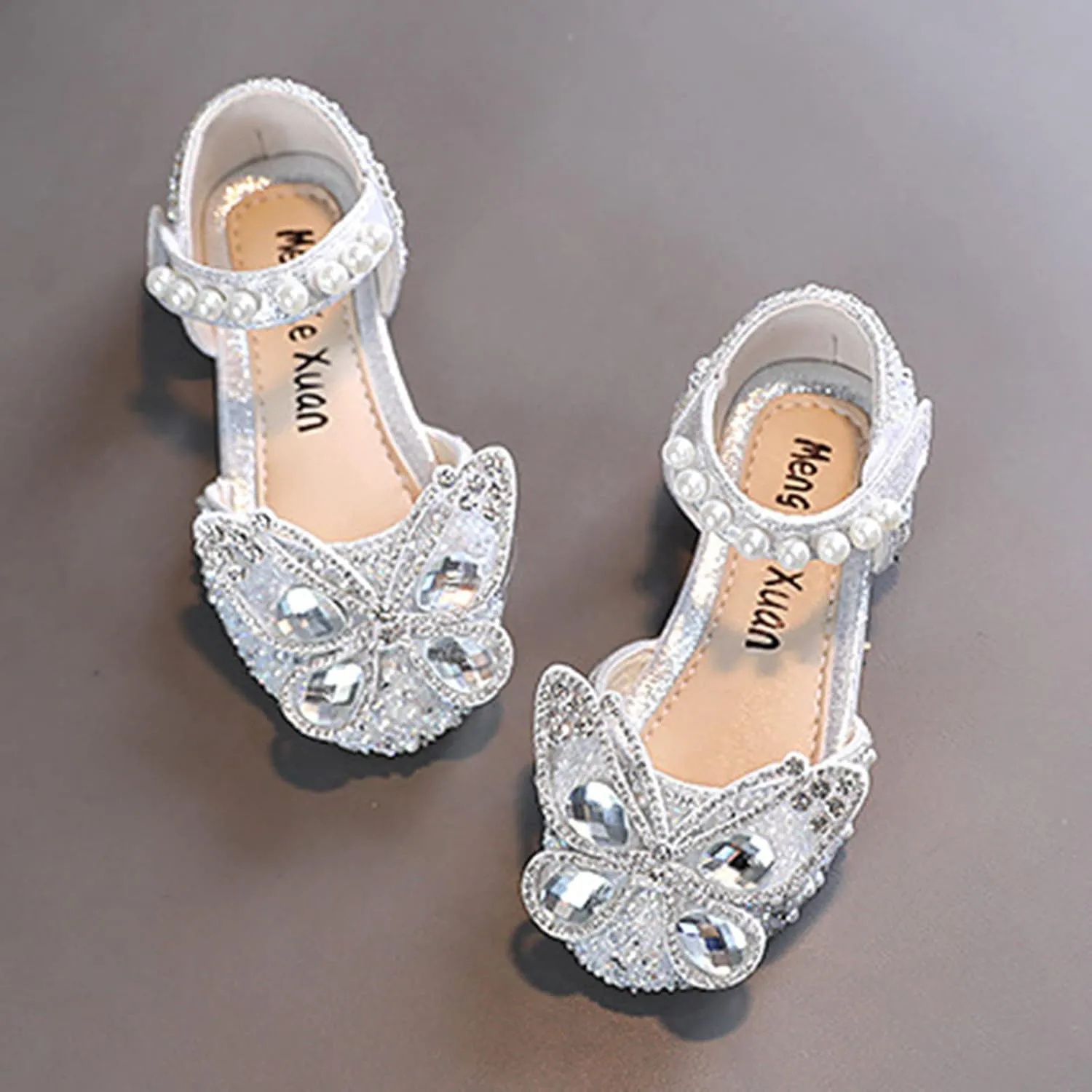 Little Toddler Girls Dress Shoes Sequin Rhinestone Non Slip Sandals Princess School Wedding Party (Silver, 9.5 Toddler)