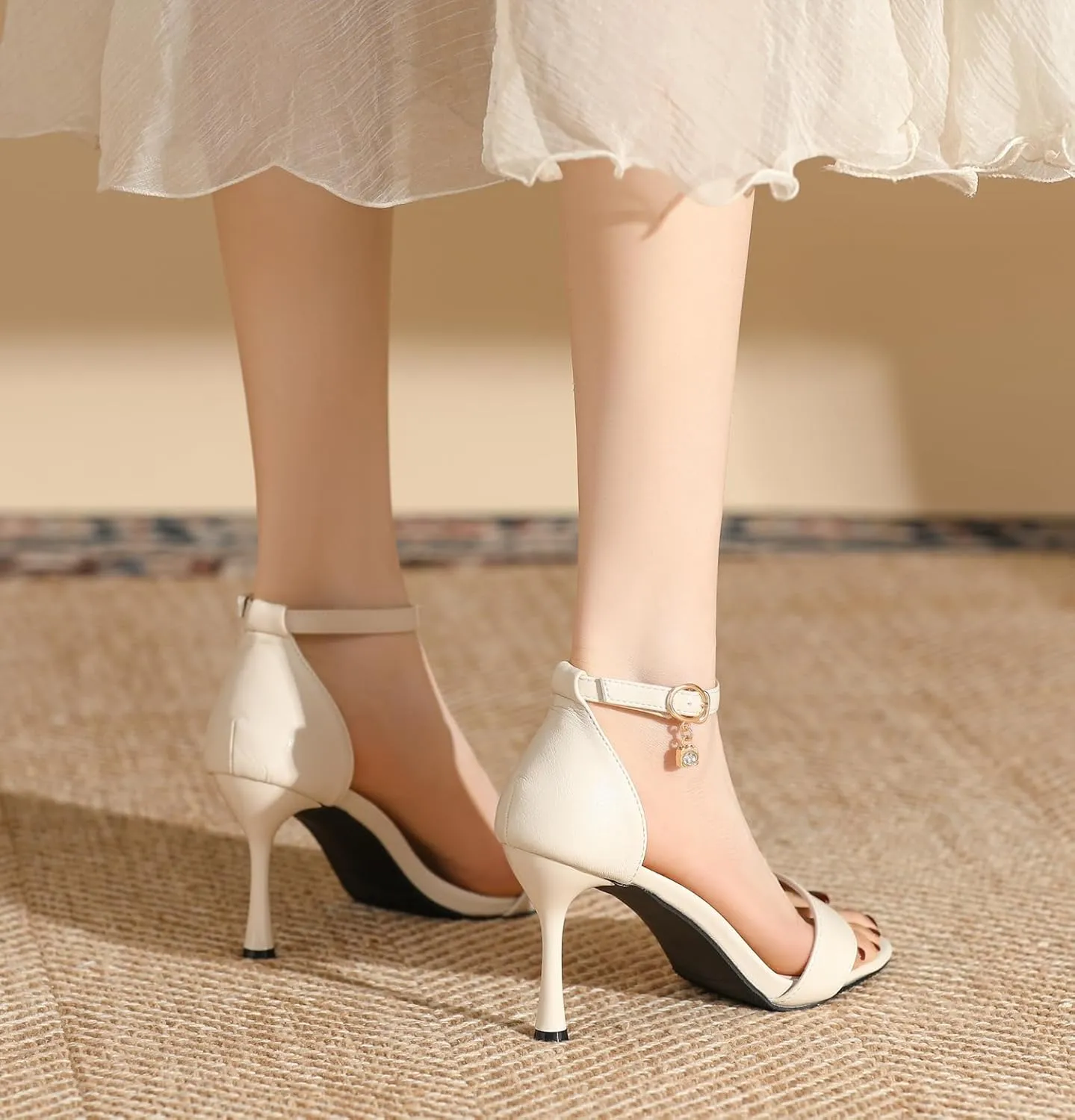 LizFoYa Heels for Women Open Toe Single Strap High Heel Sandals Party Strappy Buckle Dress Shoes