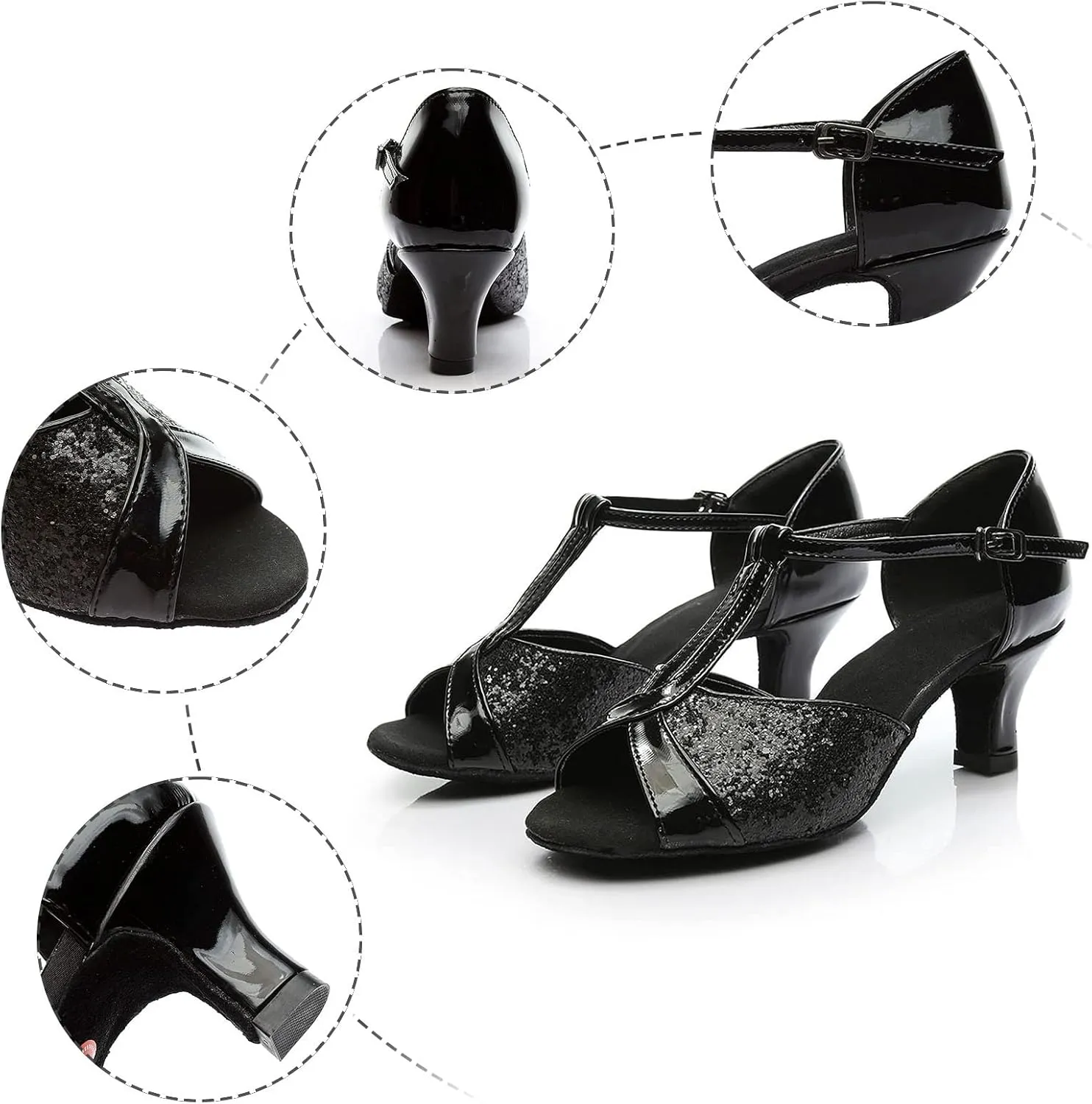 Low Heels for Women Dressy Latin Dance Sandals Open Toe T Strap Wedding Party Bridal Heeled Sandals