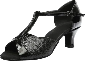 Low Heels for Women Dressy Latin Dance Sandals Open Toe T Strap Wedding Party Bridal Heeled Sandals