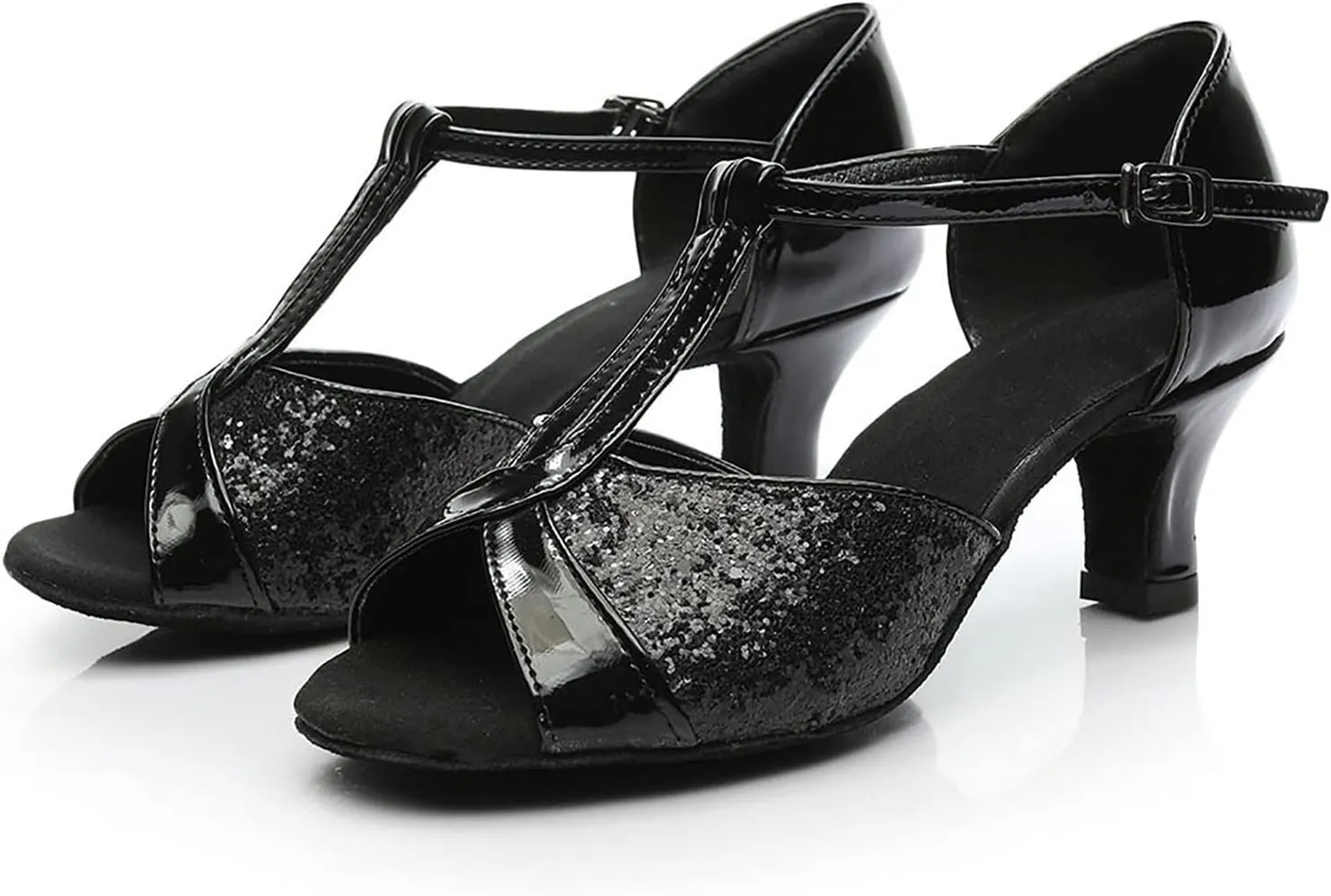 Low Heels for Women Dressy Latin Dance Sandals Open Toe T Strap Wedding Party Bridal Heeled Sandals