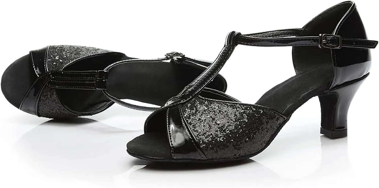 Low Heels for Women Dressy Latin Dance Sandals Open Toe T Strap Wedding Party Bridal Heeled Sandals